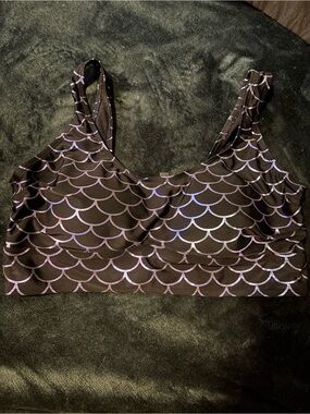 Black swim Top with Iridescent Scale Print